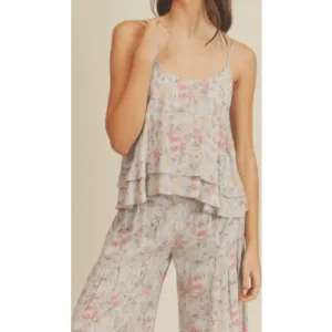 Cami Top with Floral and Flounce Design