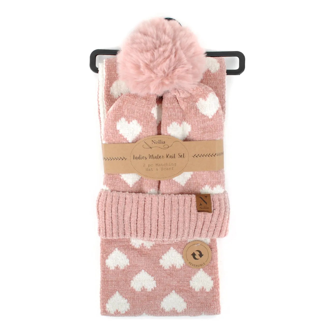 Pom Pom Hearts Winter Hat & Scarf Set