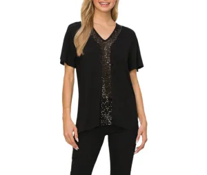 Sequin Inset Short Sleeve Top